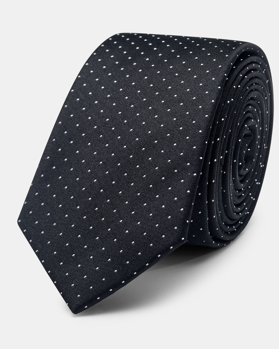 Biati Ultra Slim Micro Dot Silk Tie, Black/White, hi-res